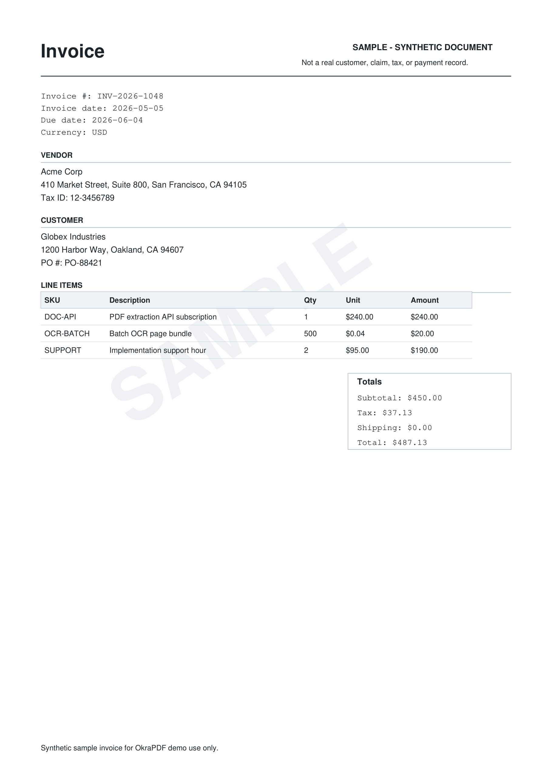 Synthetic invoice